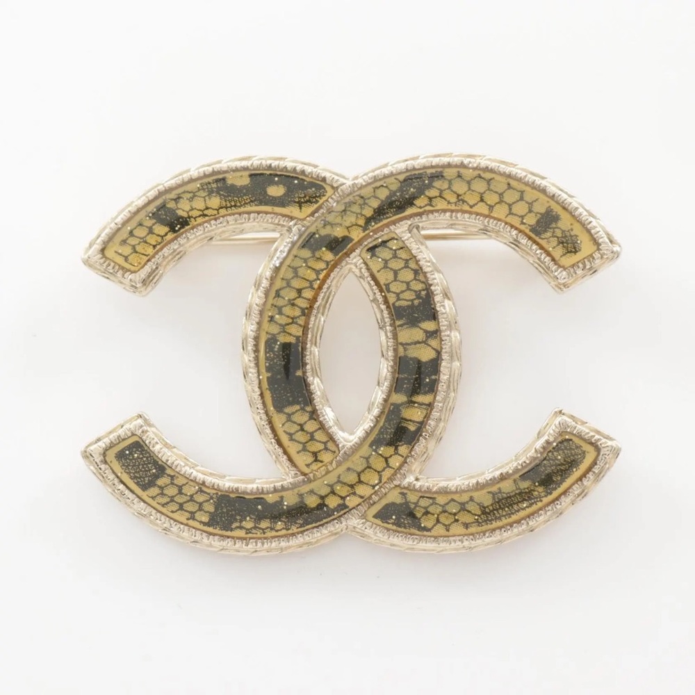 Chanel Gold/Black Lace Resin CC Brooch - Picture 3 of 5